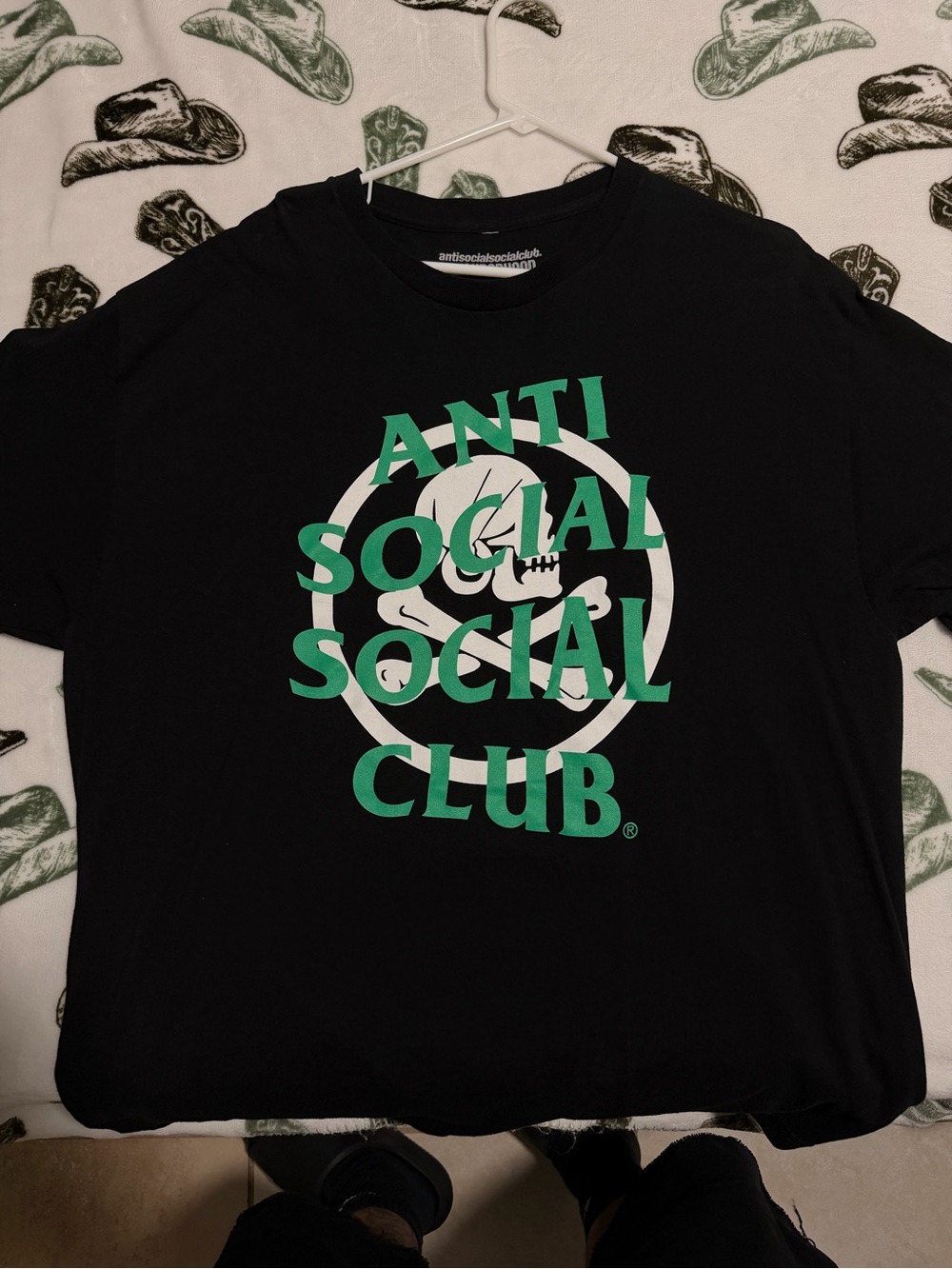 Anti Social Social Club Black Tee with Green Logo and White Skull